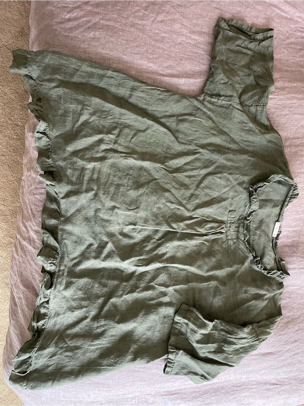 Sage Green Ruffle Hem Linen Top